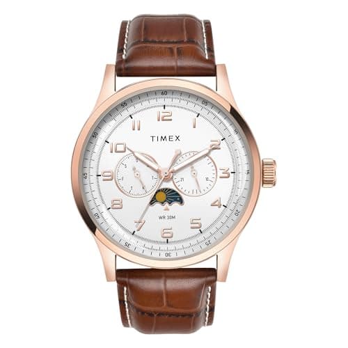 TIMEX Analog Watch for man with Grey Round Dial & Brown Leather Strap Band Water Resistant Men's Wrist Watches - TWEG19608