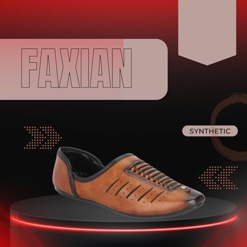 FAXIAN Men's Tan Synthetic Slip_On Comfortable/Attractive & Ethnic Nagra Juttis & Mojaris 09 (UK/India) (2005) 5
