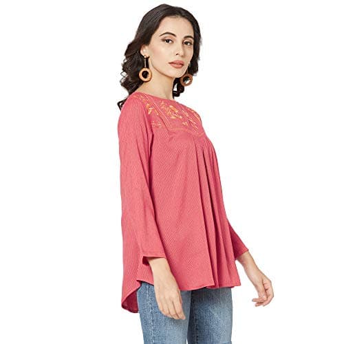 Go.4.it Rayon Pin Stripes Women's Top with Classy Embroidery Cherry 3XL 2