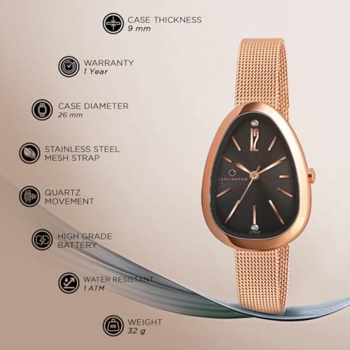 Carlington Iconic 2047 Analog Watches for Women with Premium mesh Strap, Scratch-Resistant Dial, and Water-Resistant Body – Elegant Watches for Women and Girls (Rose Black) 4