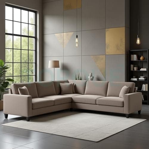 Torque - Moscow 5 Seater (Light Brown) Corner Fabric L Shape Sofa for Living Room, Bedroom, Office Furniture | 1 Year Warranty