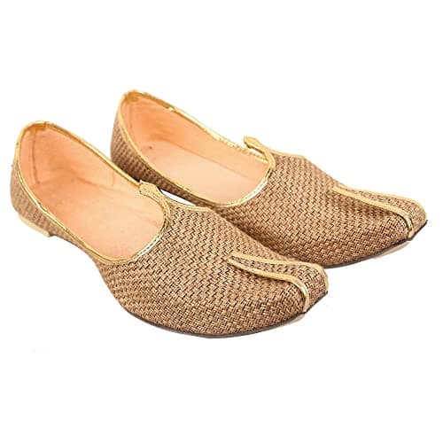 DFR Men's Jute Juti | Jutti for Men | Rajasthani Wedding Shoe Loafer, Color - Badam, UK Size - 8 2