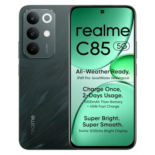 realme C85 5G Smartphone 6+128GB, 6.8inch Screen, 144HZ Vision Display, 45W Fast Charge, 7000mAh Battery, 4+50MP Camera, MediaTek Dimensity 6300, IP69, Peacock Green