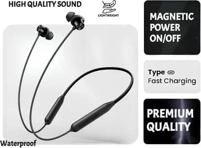 FD1 Bluetooth Neckband Headphones, Wireless in-Ear Earphones with Built-in Mic, Deep Bass, Long Battery Life, Black (Black) 3