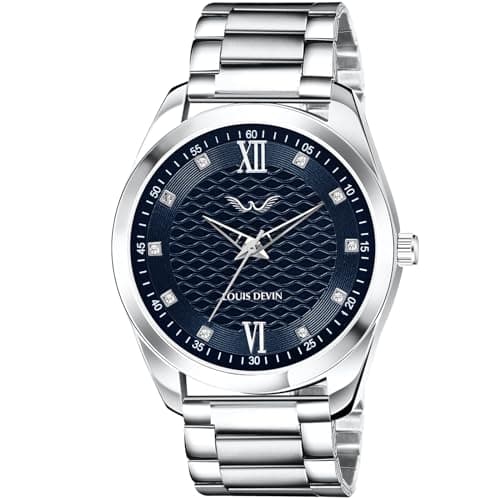LOUIS DEVIN Stainless Steel Steel Chain Analog Wrist Watch for Men (Blue Dial) | Ld-Gr062-Blu-Ch, Dial Color-Blue, Band Color-Silver