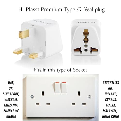 Hi-Plasst India to UK Adapter (Type-G Plug) - 2pcs Pack - UK Converter for Indian Plugs & Devices, Dubai, Singapore, Malaysia - Travel Plug Adapter with Universal Socket (White) 4