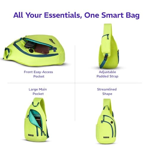 Provogue Bolt Crossbody Bag for Men and Women, Sling Bag, Small Backpack, Multi-pocket Bag for Travel, Chest Bag with 8" Tab Pocket, One Side Shoulder Bag, Glow Lime 4
