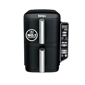 Ninja Double Stack Dual Zone Digital Air Fryer SL300IN | 2470W| Cook 4 Foods at Once |7.6L Family Size Vertical Design | 6 Cooking Functions | Oil-Free Fryer | Black