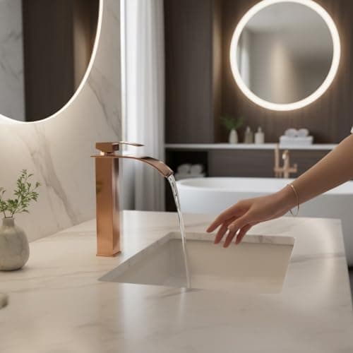 24x7 eMall Rose Gold Tall Waterfall Faucet Waterfall Single Lever Basin Mixer Rosegold Waterfall Tall, SS Material, 12 Inches Height Rosey 2