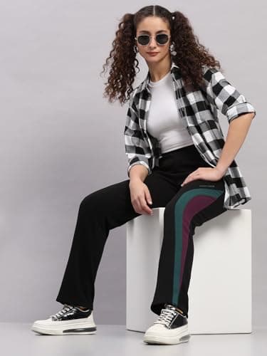 Monte Carlo Womens Regular Fit Solid Elastic Mid Rised Lower |Stretchable Track Pant for Ladies | Comfortable Casual Wear Jogger | Stylish Activewear Bottom for Women Black L (Pack of 1) 5
