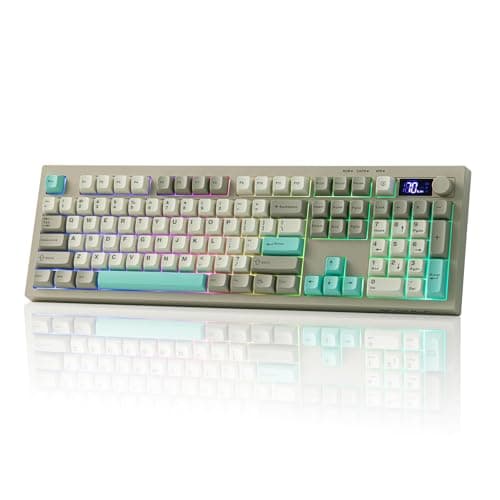EPOMAKER AULA S102 PRO Membrane Gaming Keyboard with TFT Screen, Volume Knob & Number Pad, BT/2.4G/USB, RGB Backlit, Creamy Silicone Structure, Silent Keyboard for PC Game/Office (Grey)