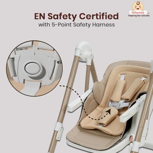 Infantso SWINI (5-in-1) Multifunctional Baby High Chair with Swing for Baby, Adjustable Height, Dual Tray, Reclinable Backrest & Footrest | Baby Feeding Chair for 6 Months - 5 Years Kids, Portable & F 4