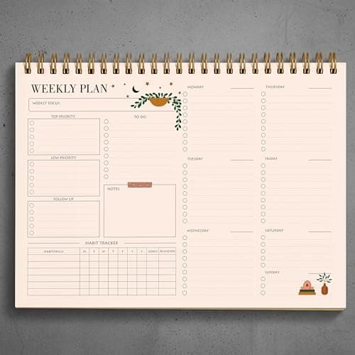 Zaslan Weekly Planner with Habit Tracker – Undated To-Do List Notepad for Priorities & Goals | 52 Tear-Off Sheets | 8.5” x 11” (A4 Size) Desk Planner