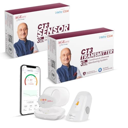 AGEasy (Max Group) CGM Sensor & Transmitter for Smart Glucose Tracking | Real-Time Blood Sugar Level Tracking | Bluetooth-Enabled Continuous Glucose Monitor Device | Needleless Patch Sensor – No Finge