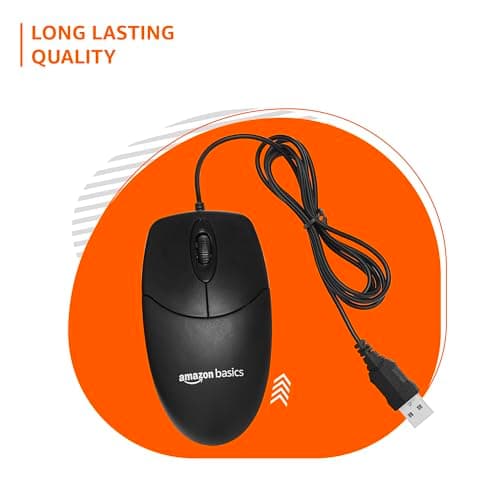 amazon basics Wired Mouse | 1000 DPI Optical Sensor | Plug and Play | Compatible with PC, Laptop (Black) 3