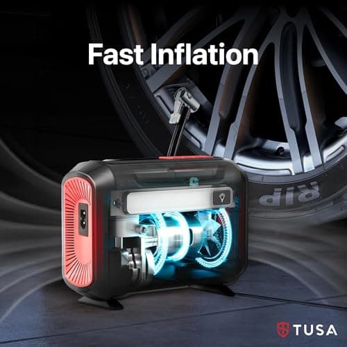 TUSA Drive Go 12V DC Tyre Inflator | Large Dual Digital Display | 3X Faster Inflation Portable Air Compressor| For Car, Bike, Ball & Motorcycle 3