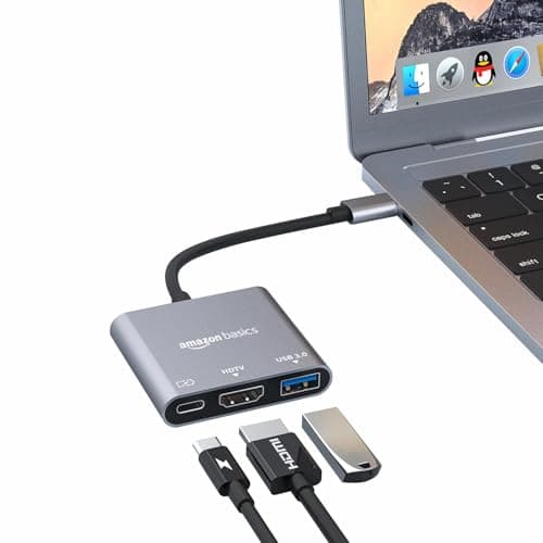 Amazon Basics 3-in-1 USB-C Hub with 4K HDMI, USB 3.0 Data Port, Power Delivery, Plug & Play, Compatible with MacBook Pro, iPad Pro, Laptops, Smartphones, and More 3