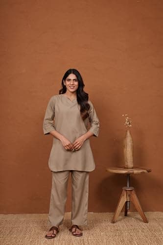 RANGRIKA.in Solid Co-Ord Set for Women | Straight Fit Kurta Pant Set | Minimal Ethnic Wear Office Wear | Casual Stylish Outfit 5