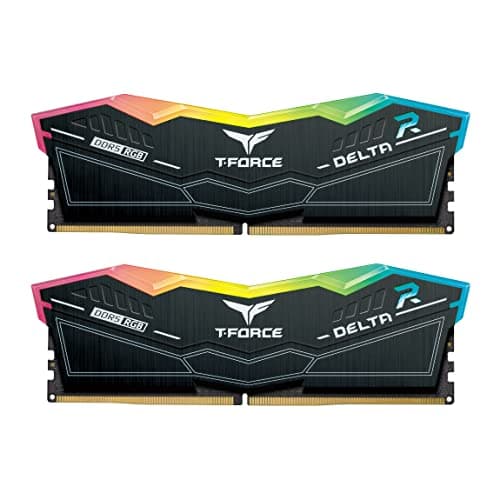 TeamGroup T-Force Delta RGB 2x16GB 6000MHz (6000MT/s) CL38 Black 32GB DDR5 RAM Kit, Desktop Gaming Memory, Metal Heatsink, ARGB Sync, ECC, XMP 3.0/EXPO, For Intel/AMD CPU, High Performance Low Latency