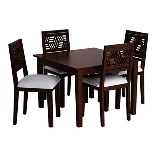 DRIFTINGWOOD Zig Zag Solid Sheesham Wood Dining Table 4 Seater | Wooden Four Seater Dinning Table with Cushioned Chairs for Restaurant | Dinner Table 4 Seater | Dining Room Sets | Self Assembly(DIY) 2