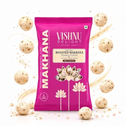 200g Vishnu Delight Roasted Makhana | Ready to Eat Phool Makhana | Himalayan Pink Salt | No Roasting Needed | Jain & Fasting Friendly Snack | Light & Crunchy Roasted Foxnuts- Pack of 1