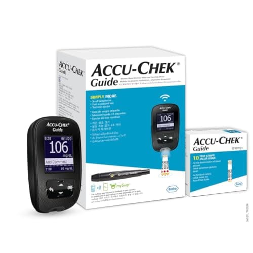 Accu-Chek Guide Blood Glucose Glucometer (with Bluetooth) Kit with Vial of 10 Strips, 10 Lancets and a Lancing Device FREE