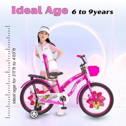 VESCO Super Girl 20T Cycle for Kids Girls with Balance Wheel & Back Carrier | Rigid Fork | Frame 12.5 Inch | Ideal for 6 to 9 Years Girls Kids Bike (Pink) 5