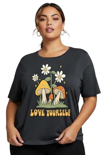 Khakey Womens Charcoal Round Neck Half Sleeve Graphic Printed Plus Size Tshirt(Charcoal_752)