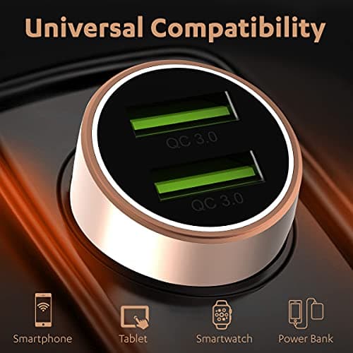 Duracell 36W Fast Car Charger Adapter with Dual USB Port. Qualcomm Certified 3.0, Quick Charge. Compatible with iPhone, All Smartphones, Tablets & More - Copper & Black 5
