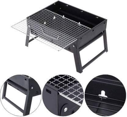 Shopping Mart Folding Portable Outdoor Barbecue Charcoal Bbq Grill Oven Black Carbon Steel, Black, Free Standing 2