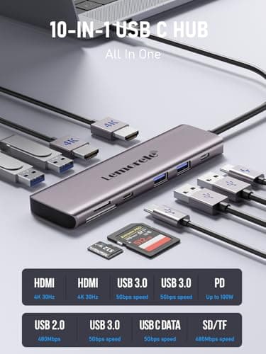 Lemorele USB C Docking Station Charging Hub with 4xUSB, 3.0Data, 100W PD, SD/TF Slot for Windows Devices 2