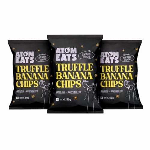 Atom Eats Umami Bomb Banana Chips (Pack of 3) 50g each | Crunchy Gourmet Snacks for Parties, Drinks, Tea & Coffee | Imported Quality | Social Gatherings - Fun Snack - Cafes