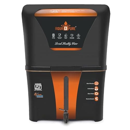 AQUA D PURE 4x Technology with Alkaline Purification, 10 Stage RO Water Purifier with UV, UF, TDS Adjuster and 12 Liter Storage Tank, Best for Home and Offices