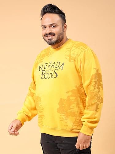 Hardsoda Men Yellow Plus Size Graphic Print Crew Neck Pull On Sweatshirt (Yellow_5XL) 3