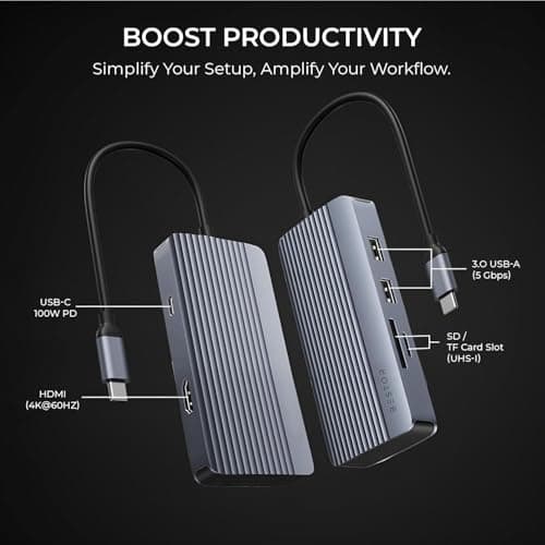 BESTOR® USB C Hub HDMI Adapter, 6 in 1 Multiport Dock for MacBook pro to HDMI 4k,2 USB 3.0 Ports SD/TF Card Reader 55W PD,Compatible for USB C Laptops Nintendo and Other Type C Devices 2