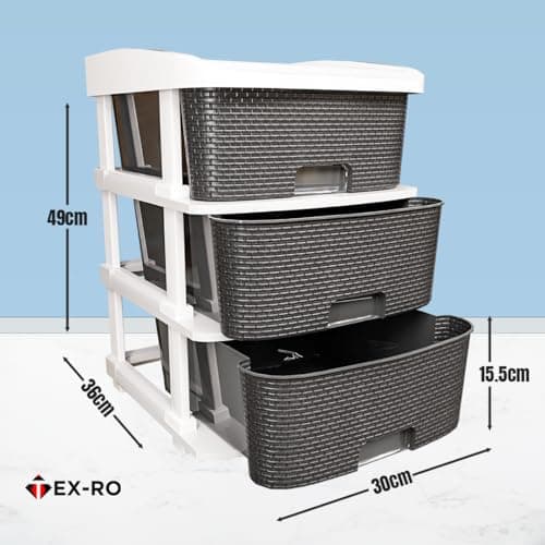 TEX-RO Plastic Modular Drawer Storage Chest of Drawers Organizer Storage Box | Large Stomo Racks for Multipurpose Organizers | Grey | 3 Layer 2
