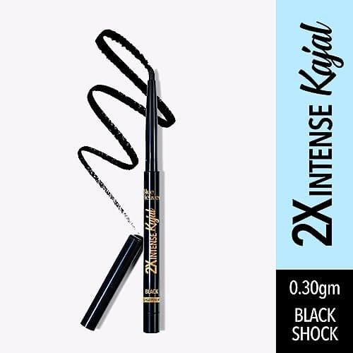 Blue Heaven 2x Intense Kajal Pencil - Black Shock, Matte Finish, Waterproof and Smudge Proof Kajal, 0.30gm 2