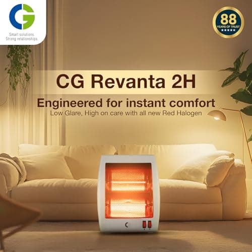 CG Revanta 2H 800W Halogen Room Heater | All New Red Halogen | 2 Heat Settings | Tip Over Safety Switch | Noiseless Operation | Ideal for Rooms up to 150 sqft | Grey 2