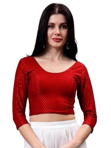Plus Size Women Round Neck Stretchable Cotton Full Sleeve Saree Blouse Readymade