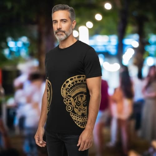 JJANBLISS Kathakali × Theyyam Half Face Handmade Bleach Art T-Shirt for Men | Kerala Folk Art Inspired | Black Cotton Round Neck Tee | Oversized Fit (in, Alpha, 2XL, Regular, Black) 3