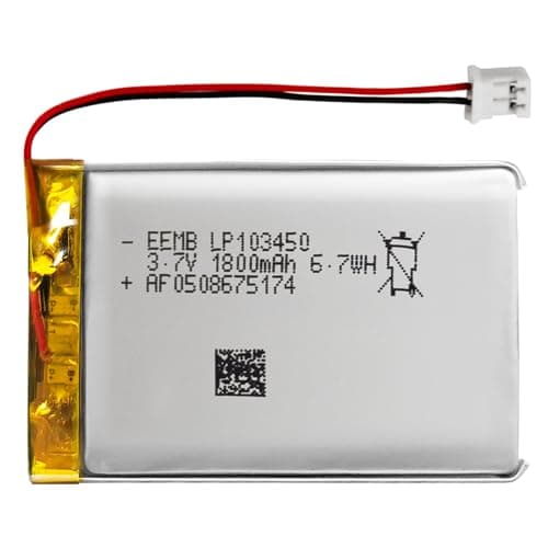 EEMB Lithium Polymer Battery 3.7V 1800mAh 103450 Lipo Rechargeable Battery Pack with 2 Wires JST 2.0mm Connector for Speaker and Wireless Device- Confirm Device & Connector Polarity Before Purchase