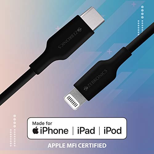 Zebronics ZEB-CL1000M, Apple Certified MFI Type-C to Lightning Cable - Fast Charging 20W / 3A - Made for iPhone/iPad/iPod - Compatible with Type-C PD Adapter - 1 Meter (Black) 2