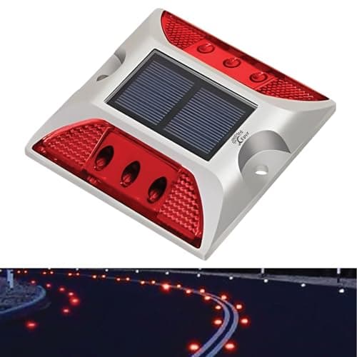 Epyz Solar Road Stud Light Outdoor Waterproof 6 LED Deck Lights for Driveway, Dock, Markers, Step, Staircase, Garden, Ground [ Aluminium Alloy ] [ Pack of 1, Red Flashing ]