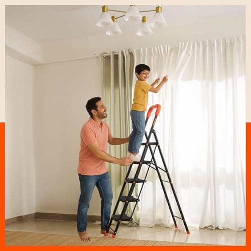 Bathla 3 Step Ascend Steel Ladder for Home Use | Large Platform (36 x 20.5 cm) | Wide Anti-Skid Steps | Safety Hand Grip | Heavy Duty Foldable | 120 kg Capacity | 2-Year Warranty | Orange & Black 5