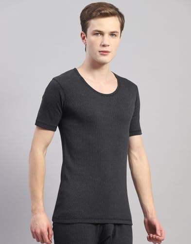 Monte Carlo Mens Black Solid Cotton Blend Round Neck Half Sleeve Thermal Vest (6230BM2BL-0-42) 3