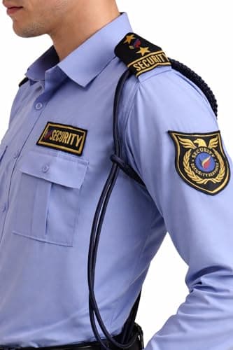 Professional Security Guard Uniform Shirt, Light Blue Long Sleeve with Security Patches and Epaulettes, Full Sleeve Formal Shirt for Men (in, Alpha, L, Regular) 4