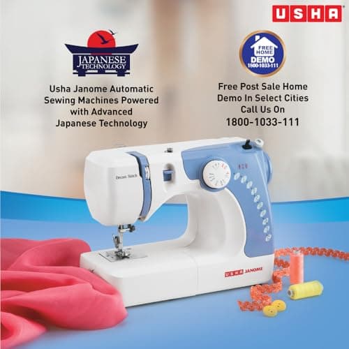 Usha Janome Dream Stitch Automatic Zig-Zag Electric Sewing Machine (White and Blue) 32.5 Quart 5