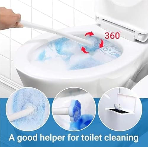 Disposable Toilet Brush with 8pcs Sponge Refills, Wall Mounted Bracket Disposable Toilet Bowl Cleaner Wand, Toilet Cleaning System for Supreme Deep Cleaning and Hygienic Bathroom with Holder 3
