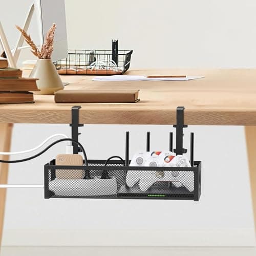 Under Desk Cable Management Organizer, Adjustable Screw-Fixed Rack, Power Cord and Network Cable Holder (White) 2