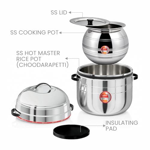 Nolta Premium 1.5 KG Thermal Rice Cooker (Large Size) Induction Cookware, ISO Certified, 1yr Replace-Guarantee, Stainless Steel Steamer Choodarapetty + SS Inner Pot 4